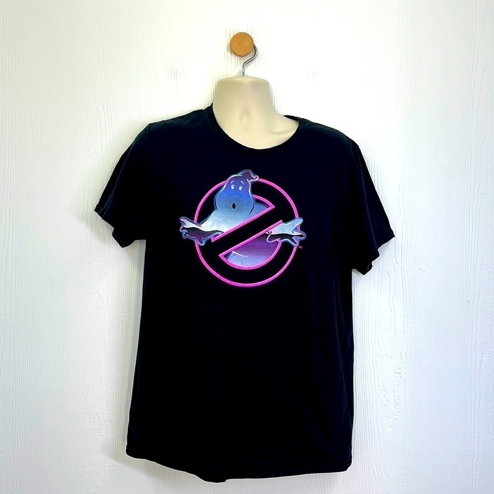 Mad Engine - Ghostbusters Hot Pink Logo Black Shirt Sleeve T Shirt Size Large